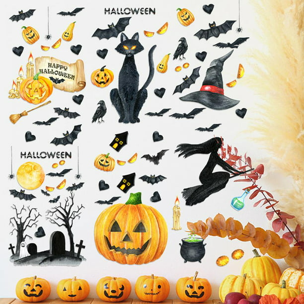 DIY Halloween Window Wall Sticker Decor Vinyl Decal Stickers Witch Pumpkin Mural